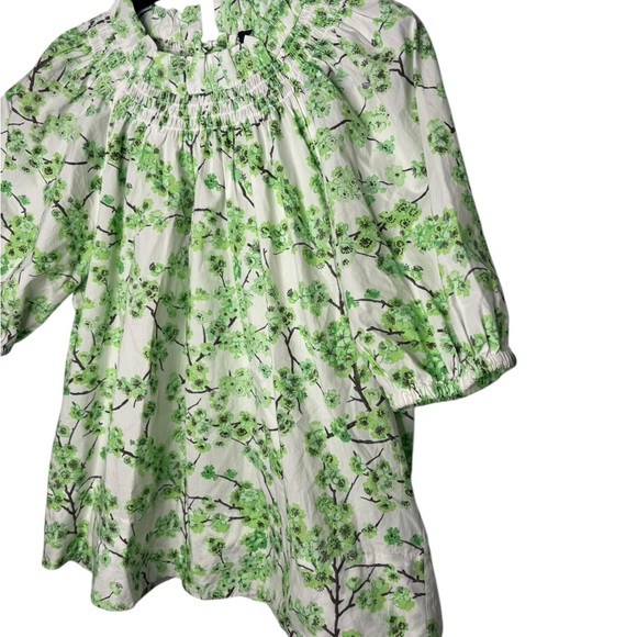 J.Crew Cotton Smocked Neck Puff-sleeve Top in Lime Cherry Blossoms Size Medium - Picture 3 of 9